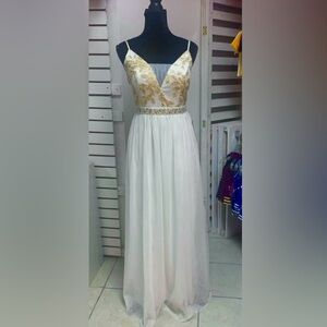 Size 11 Gold & White Prom Homecoming Pageant Evening Gown Formal Dress NWT